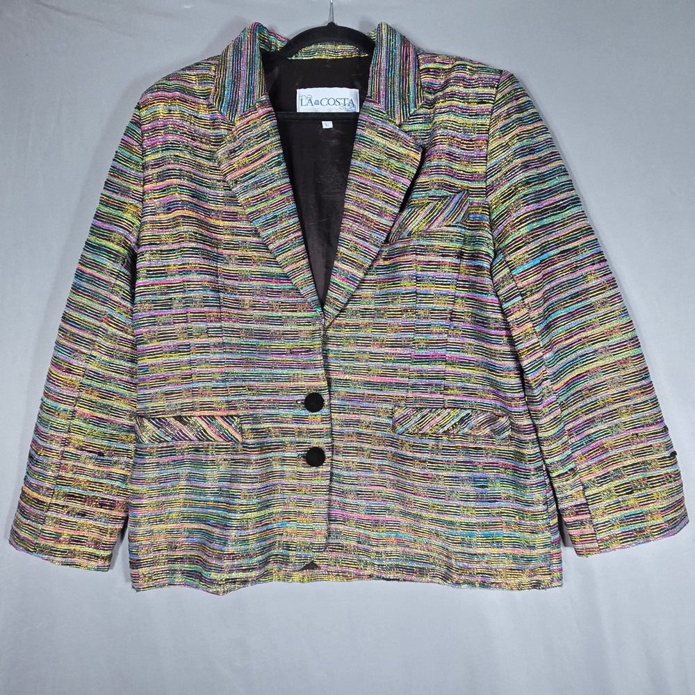 The La Costa Spa Blazer Womens L Multicolor Silk Rainbow Textured Evening Jacket